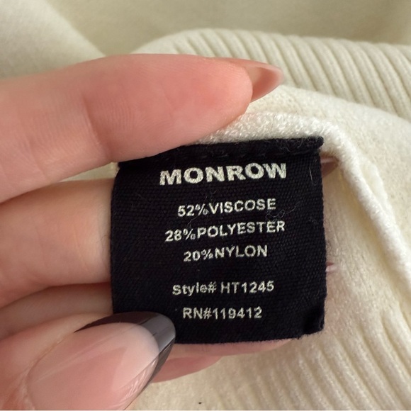 Monrow Soft Knit Colorblock Raglan Crewneck Sweater Size L Varsity Preppy Sporty - Picture 7 of 8